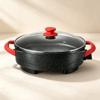 Poêle à pizza électrique grande taille 40/44 cm, multifonctionnelle, en aluminium moulé sous pression, revêtement antiadhésif marbré, casserole peu profonde