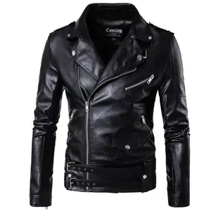 Chaqueta de cuero de PU para hombre, chaqueta de cuero negro, 1 unidad