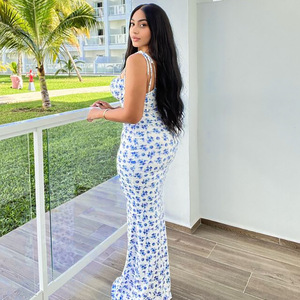 Hợp Thời Trang Bán Buôn Bohemia Midi Boho <span class=keywords><strong>Dresses</strong></span> Phụ Nữ Mùa Hè Sexy Không Tay Phụ Nữ Giản Dị Hoa In Váy - Product Image 3