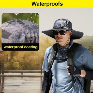 Chapeau de soleil d'été pour hommes à large bord Chapeau de pêche en forme de seau Chargeur USB Ventilateur à énergie solaire Chapeau refroidisseur - Product Image 4