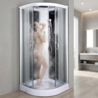 Cabine de douche coulissante tout-en-un avec base en acrylique, design antidérapant en forme d'arc pour salle de bain
