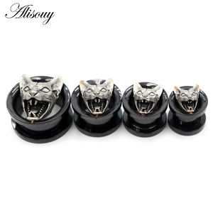 Alisouy 2 pièces, tunnels d'oreille en acier inoxydable, tête <span class=keywords><strong>de</strong></span> chat, crâne, croix, plugs, expanders, stretchers, boucles d'oreilles, gauges, bijoux <span class=keywords><strong>de</strong></span> piercing corporel - Product Image 6