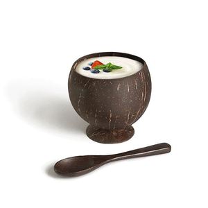 Bols en noix de coco naturels polis avec cuillère en bois pour boisson, jus, lait, thé - Product Image 2