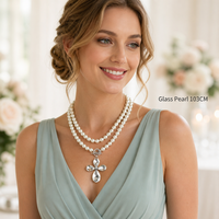 Collier pour femme, style bohème, imitation perles de verre, 8 mm, double tour, pendentif fleur et croix en cristal