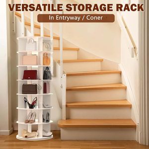 Giá để giày xoay 360 độ bằng gỗ, kiểu tháp cao, 7 tầng - Product Image 2