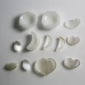 Natural Selenite Gypsum Carved Small Selenite Heart Bowl Heart Shape Crystal Bowl For Healing