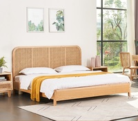 Meubles de maison et d'hôtel OEM, cadre de lit plateforme en rotin naturel tissé, teck massif, avec tête de lit pour chambres à coucher, lits avec matelas