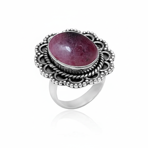 Anillo de piedras preciosas para niñas de boda india, Plata de Ley 925, lujosa piedra preciosa de rodonita, anillo hecho a mano, joyería con sello de plata 925 - Product Image 1