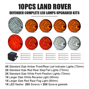 Kit de 10 Luces LED Transparentes Delanteras y Traseras, Intermitentes, de Señalización, de Freno, de Reversa, Antiniebla y Laterales para <span class=keywords><strong>Land</strong></span> <span class=keywords><strong>Rover</strong></span> <span class=keywords><strong>Defender</strong></span> 90 110 1983-2016 - Product Image 3
