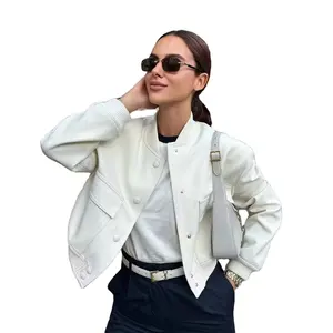 Jacket Coat New Women's Large Pockets Stand-up Collar Fashion in Europe and The United States Woven Explosion Models Casual