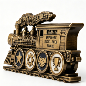 Trophée de l'Excellence des Employés, en laiton plaqué or, design train, artisanat en métal moulé 3D, cadeau d'affaires - Product Image 2