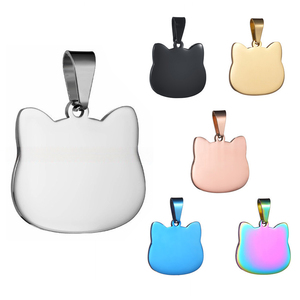 Ciondolo a Forma di Gatto in Acciaio Inossidabile, Charm a Testa di Gatto, Targhetta Promozionale in Metallo per Nome, ID e Indirizzo - Product Image 1