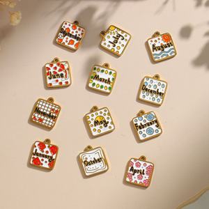 Colgante Cuadrado de Acero Inoxidable 304 Dorado con Esmalte Pintado de 12 Meses para Niños, Nuevo Collar de Moda para Cumpleaños - Product Image 2