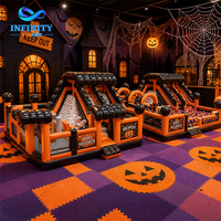 Château gonflable d'Halloween en gros, combo maison hantée avec toboggans pour aire de jeux commerciale pour enfants