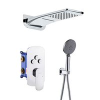 Ensemble de mitigeur de douche thermostatique mural à 3 voies pour Chrome avec cartouche de douche à effet pluie, noyau de valve en céramique et robinet de bain