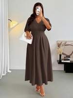 Robe midi à manches cape pour femme, robe plissée fluide à col en V grande taille, tenue formelle et décontractée