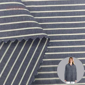 Lightweight all cotton dark blue stripe fabric for womens'shirt