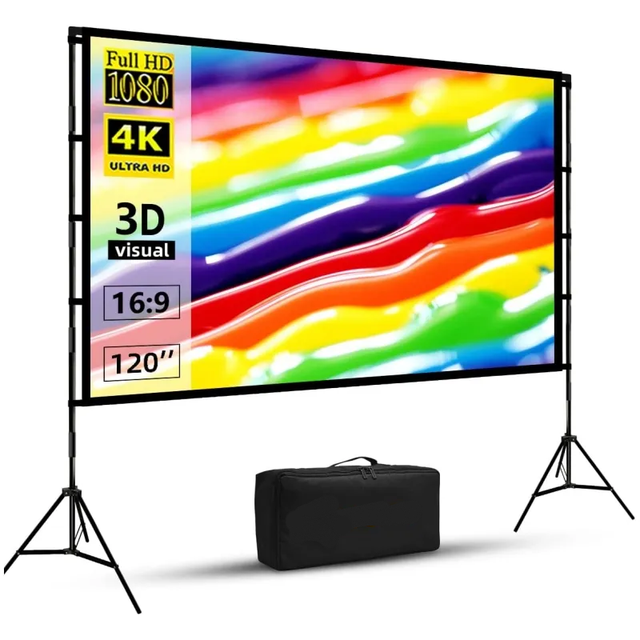 Alr Projector Movie Screen with Stand, 4K HD16:9 Portable Projector Screen with Stand for Home Theater Backyard Cinema