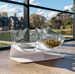 Comedero Doble Elevado Inclinado de 15 <span class=keywords><strong>Grados</strong></span> para Mascotas, Perros y Gatos, Protección de la Columna Cervical, Material de PC - Product Image 1