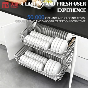 TIANYI Premium Modern 304 Stainless Steel Eco-Friendly Flat <b>Wire</b> Pull Dish Rack Kitchen Cabinet Organizer Drawer Basket <b>Soft</b> - Product Image 2