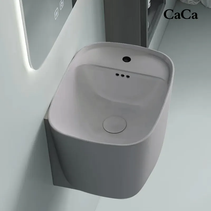 CaCa Ceramic Rectangular Washing Basin Matt Gray Color Wall Hung Washbasin Bathroom Sinks