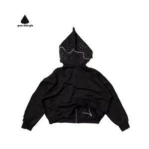 Green dimmple kustom kualitas tinggi 100% katun French Terry rhinone Y2k Zip up Hoodies produsen uniseks - Product Image 3