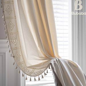 Tenda Divisoria <span class=keywords><strong>per</strong></span> Finestre in Stile Americano, Tessuto Fatto <span class=keywords><strong>a</strong></span> Mano con Motivi Floreali, Poliestere Semi-Oscurante Personalizzabile - Product Image 1