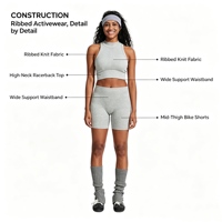 Ensemble de yoga doux effet seconde peau gris uni, comprenant un haut court dos nageur et un short cycliste taille haute, tenue de fitness pour la gym, l'entraînement et le sport