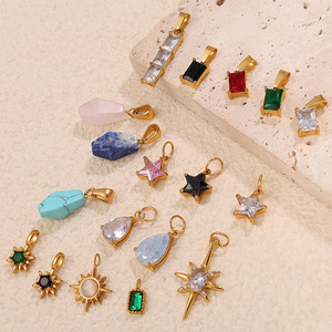 Colgante geométrico chapado en oro de 18 quilates con gemas de colores, formas mixtas para hacer collares, accesorio de joyería DIY, acero inoxidable, circonita - Product Image 2