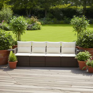 Cream White Pe <b>Rattan</b> Garden <b>Sofa</b> Set Brown Color 6 Seater Outdoor Furniture Weather Resistant - Product Image 2