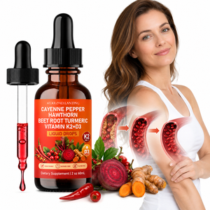 Suplemento Herbal de Etiqueta Privada OEM/ODM Personalizado con Pimienta Cayena, Espino Blanco, Raíz de Remolacha y Cúrcuma en Gotas Líquidas de 60 ml con Vitamina K2 y D3 - Product Image 1