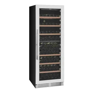 180DT 154 Bottles Compressor Wine Cellar with Sliding Rail Wooden Shelves Tall High-end Red Wine Cooler Fridge with LOW-E glass