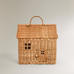Handmade Rattan Woven Mini House Bag With Handles For Children <b>Storage</b> <b>Toy</b> <b>Basket</b> Rectangle Shape Bobai Origin - Product Image 2