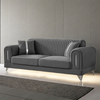 Sofá Moderno de 3 Plazas, Tapizado en Espuma Gris, Decoración de Acero Plateado, Lujoso, Personalizado, Juego de Sofás 123 para Sala de Estar de Villa