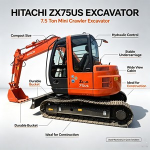 Excavadora Usada Original de Japón, Hitachi ZX75US, Excavadora Compacta de 7.5 Toneladas, Excavadora Hidráulica de Segunda Mano de Alta Calidad en Venta - Product Image 1