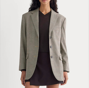 Blazer Casual de Oficina para Mujer, Talla Grande, Color Marrón, con Estampado de Pata de Gallo, Cierre de un Solo Botón - Product Image 5