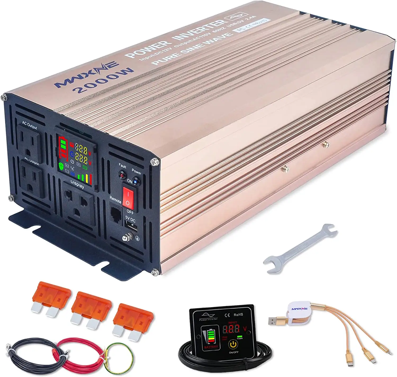 Inversor de onda sinusoidal pura para sistema de energía doméstico, alta calidad, 12v, 24v de CC a CA, 110v, 220v, 1000w, 2000w, 3000w