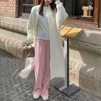 Herbst/Winter Lazy Style Warme knielange verdickte Frauen Strickjacke Pure Mink Fleece Strick pullover Frauen Warmer Mantel