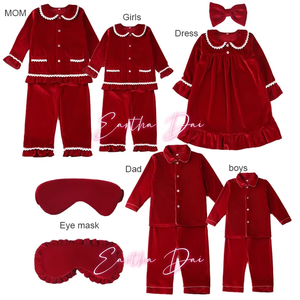 Abito da notte personalizzato in velluto pigiama di natale famiglia abbinata ragazzi ragazze pigiama con fiocco maschera per gli occhi - Product Image 5