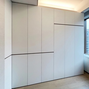 Minimalist Wood Integrated Bedside Table with Push-Pull Drawer and Segmented Door Panel for Apartment & Hotel Use - Product Image 5