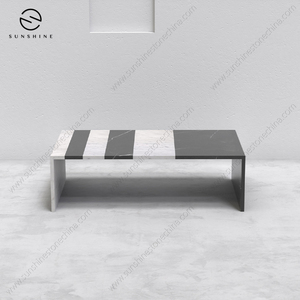 Mesa de Centro Moderna de Mármol Sunshine, Diseño Minimalista, Muebles para Sala de Estar, Superficie Duradera con Rayas Blancas y Negras - Product Image 4