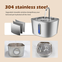 Distributeur d'eau pour chat 2L Circulation automatique Fontaine intelligente pour chien Bol à boire avec fenêtre de niveau d'eau Bol pour animaux de compagnie en acier inoxydable