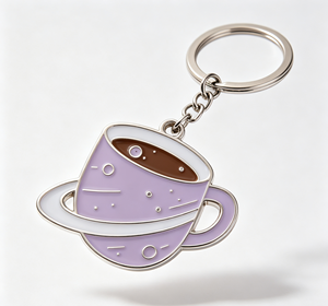 Purple Coffee Cup Planet Metal Key Chain Enamel <b>Keyring</b> Pendant Bag <b>Charm</b> Gift - Product Image 1