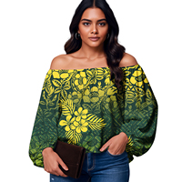 Haut pour femme à imprimé floral personnalisé, motif tribal hawaïen, manches bouffantes samoanes, style polynésien, épaules tombantes