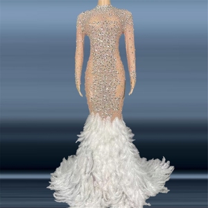 Abiti da Donna, Vestito Bianco Lungo con <span class=keywords><strong>Piume</strong></span>, Abito da Sera di Lusso, Abiti da <span class=keywords><strong>Sposa</strong></span> - Product Image 1