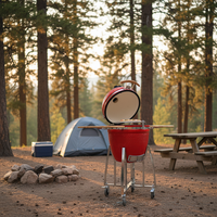 Barbecue au charbon de bois en céramique Kamado Auplex OEM 21 pouces avec chariot - Barbecue de camping extérieur