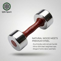 Juego de Mancuernas de Madera de Roble Rojo de Lujo, Ajustables de 1-10 kg, con Pesas de Acero Inoxidable Espejado, para Gimnasios y Yoga en Casa