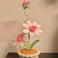 Planta Artificial de Cosmos Tejida a Crochet, Decoración Boho para el Hogar, Regalo de Graduación para Ella, Adorno para Mesa de Boda