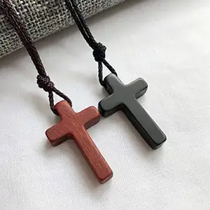 Natural Cross Pendant Necklace Boys Girls Ladies Men Wood Cross Necklace