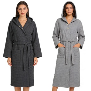 Peignoir <span class=keywords><strong>de</strong></span> <span class=keywords><strong>bain</strong></span> 100% coton A/B, poncho <span class=keywords><strong>de</strong></span> surf à capuche, serviette pour adultes, motif gaufré avec ceinture, doux, <span class=keywords><strong>bonne</strong></span> absorption d'eau, confortable - Product Image 1